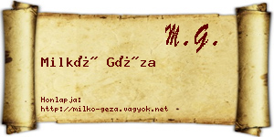 Milkó Géza névjegykártya
